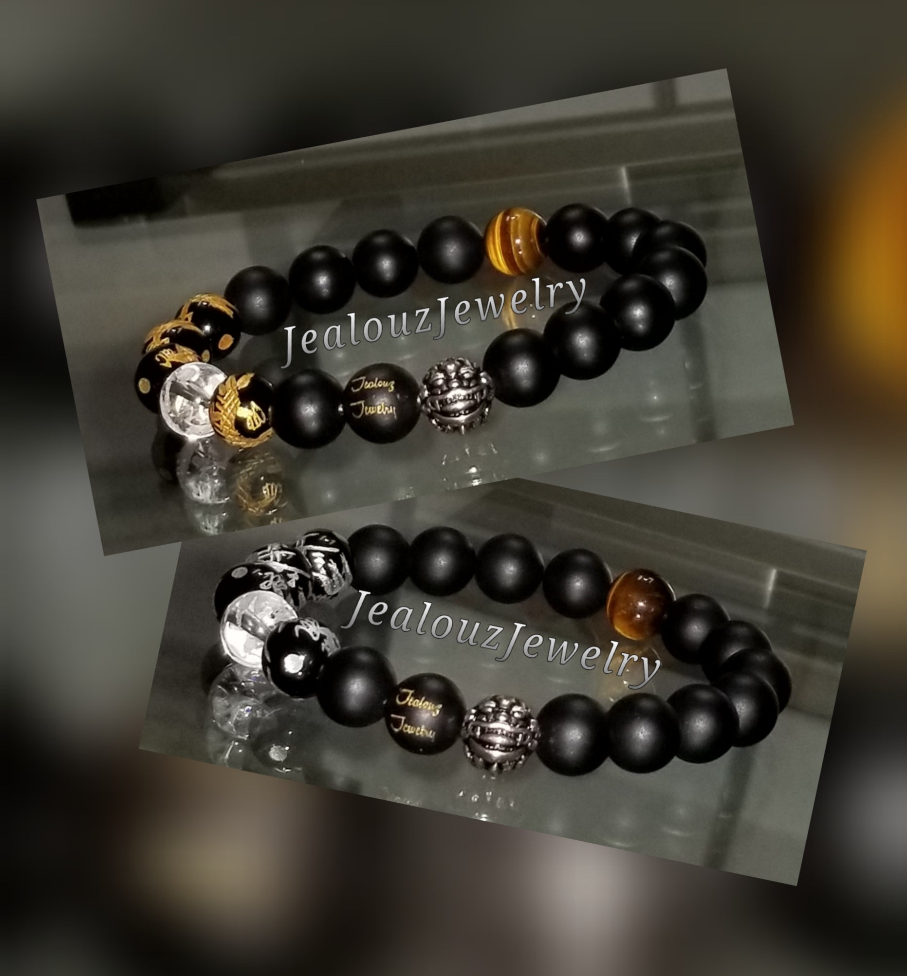 Matte Black Onyx Lucky Sterling Silver Dragon 10mm Gemstone Beaded Bracelet