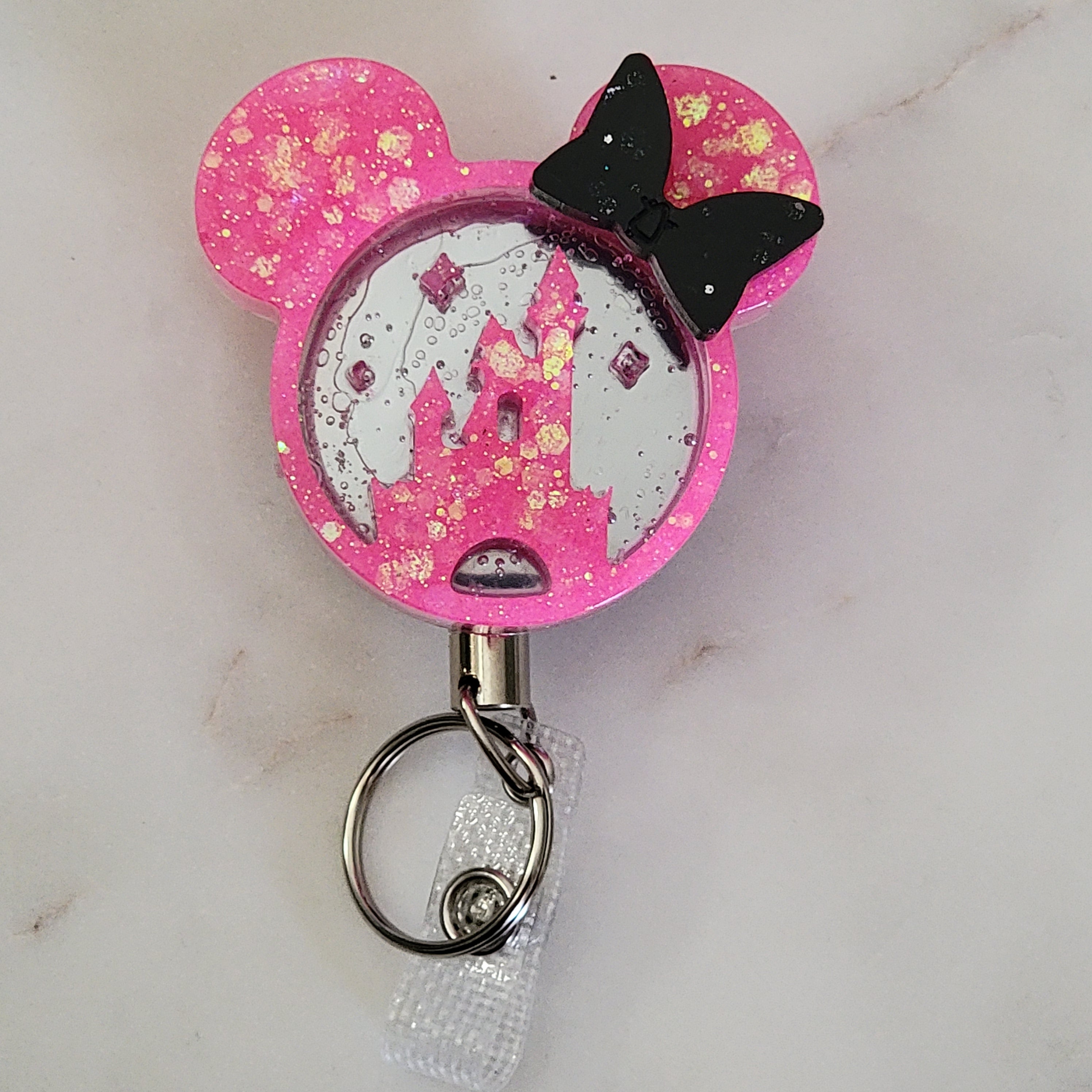 3D Castel Stainless Steel Hot Pink Heavy Duty ID Name Badge Reel Retractable Holder