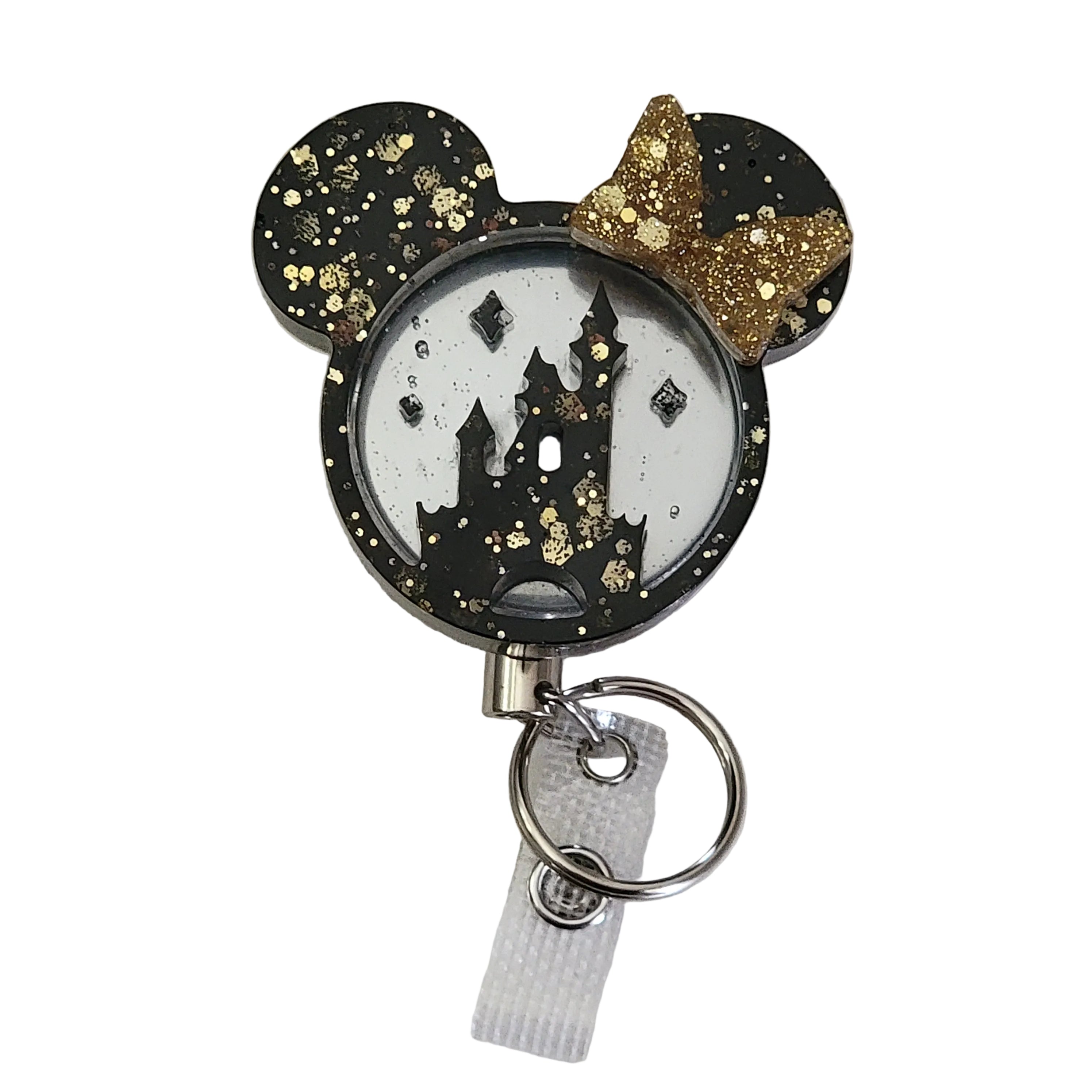 3D Castel Mouse Ears Black & Gold Heavy Duty ID Name Badge Reel Retractable Holder