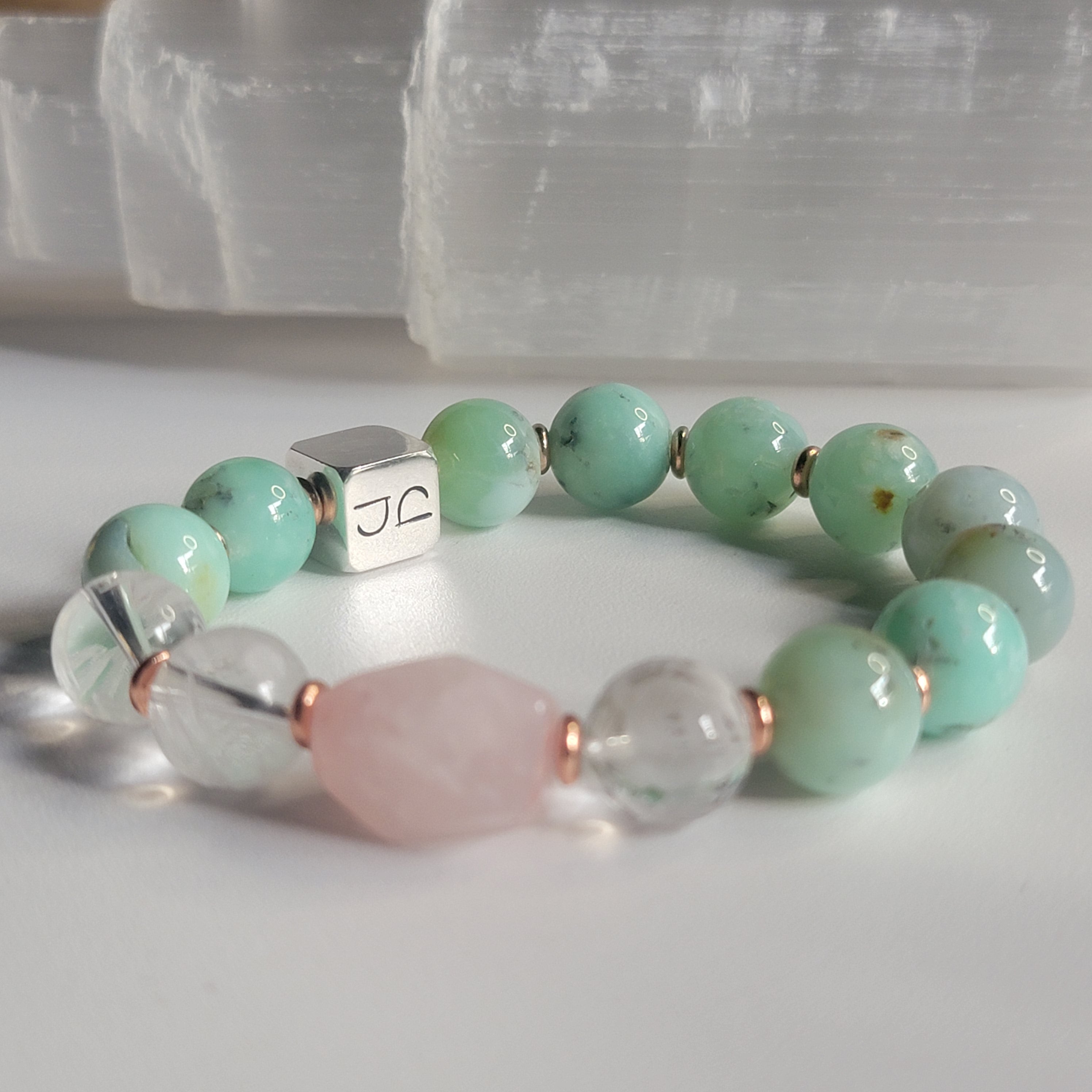 Chrysoprase & Rose Quartz Chunky Bracelet