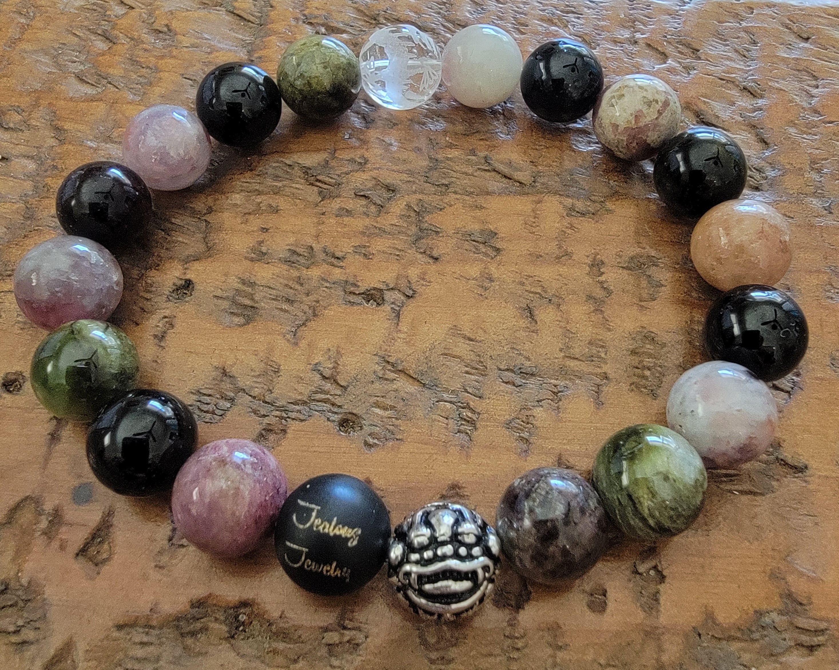 Classic Tourmaline 10mm Gemstone Sterling Silver Beaded 7inch Bracelet
