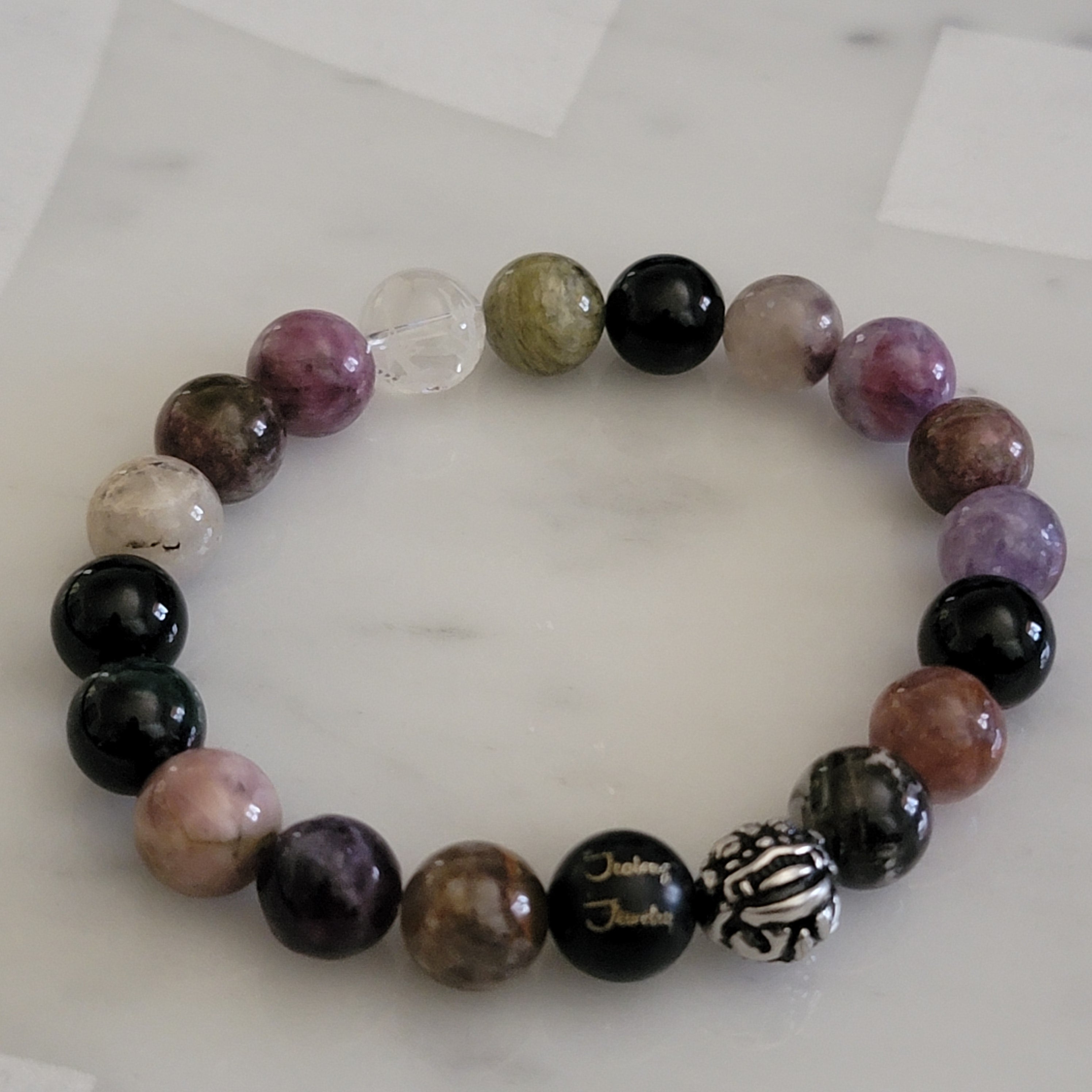Classic Tourmaline 10mm Gemstone Sterling Silver Beaded 7inch Bracelet