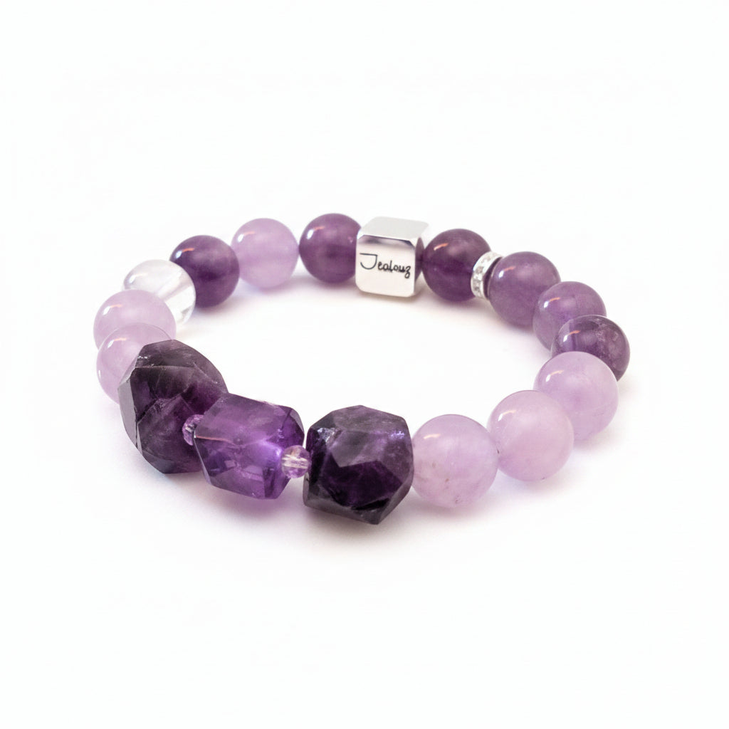 JealouzJewelry Sterling Silver Signature Healing Amethyst Nugget 12mm Gemstone 7inch Bracelet