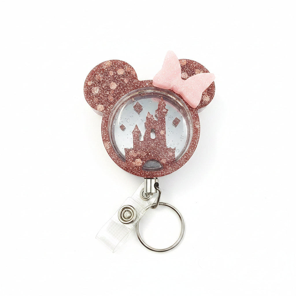 3D Castel Mouse Ears Rose Gold Heavy Duty ID Name Badge Reel Retractable Holder