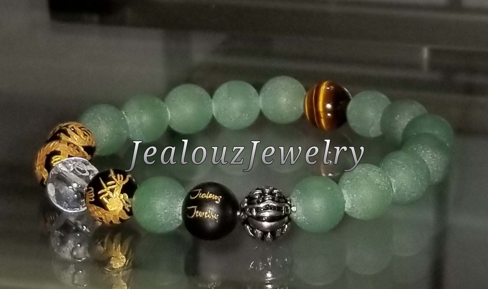 Classic Matte Green Adventurine 10mm Sterling Silver Lucky Dragon Gemstone Bracelet