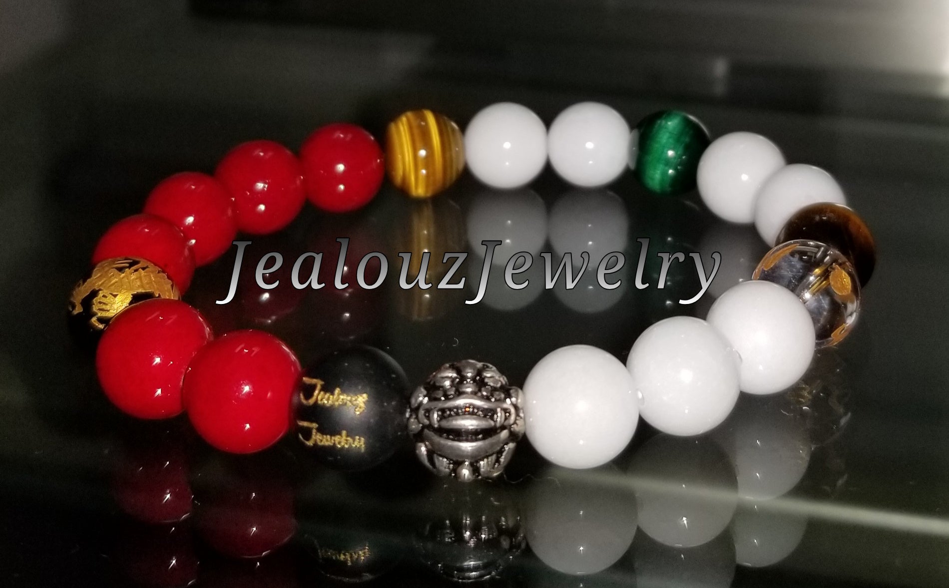 African Color Matte Black Onyx Lucky Dragon Gemstone Bracelet