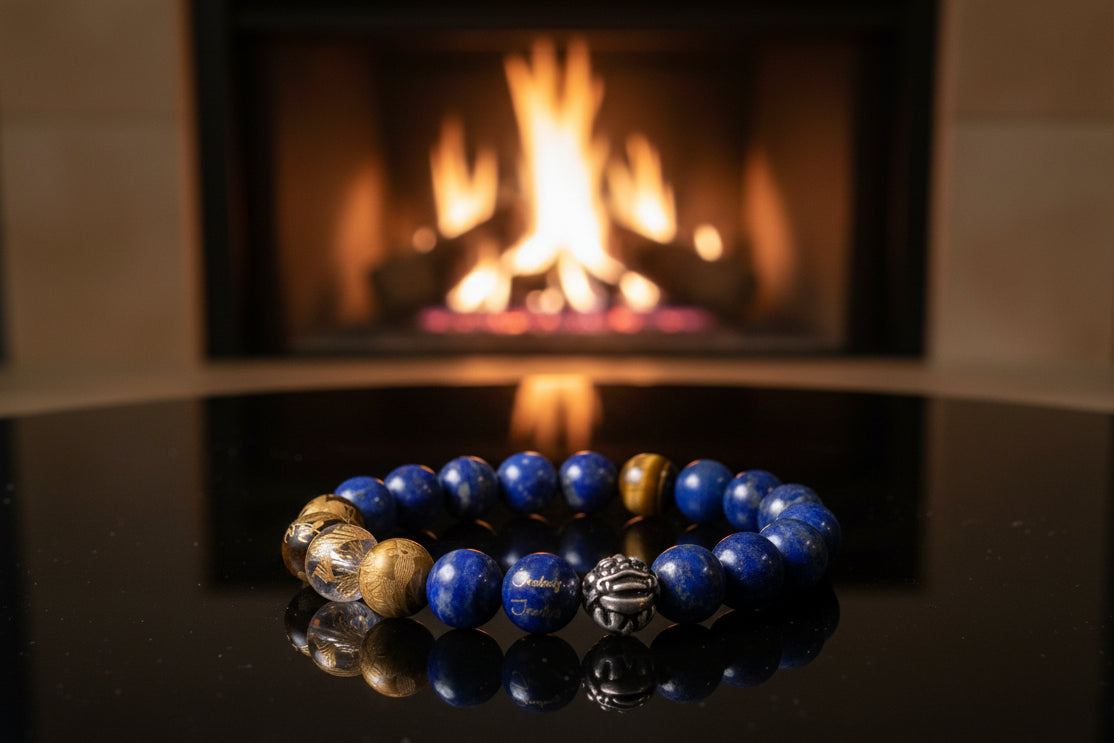 Classic Lapis 10mm Gemstone Beaded Sterling Silver Lucky Dragon 7inch Bracelet