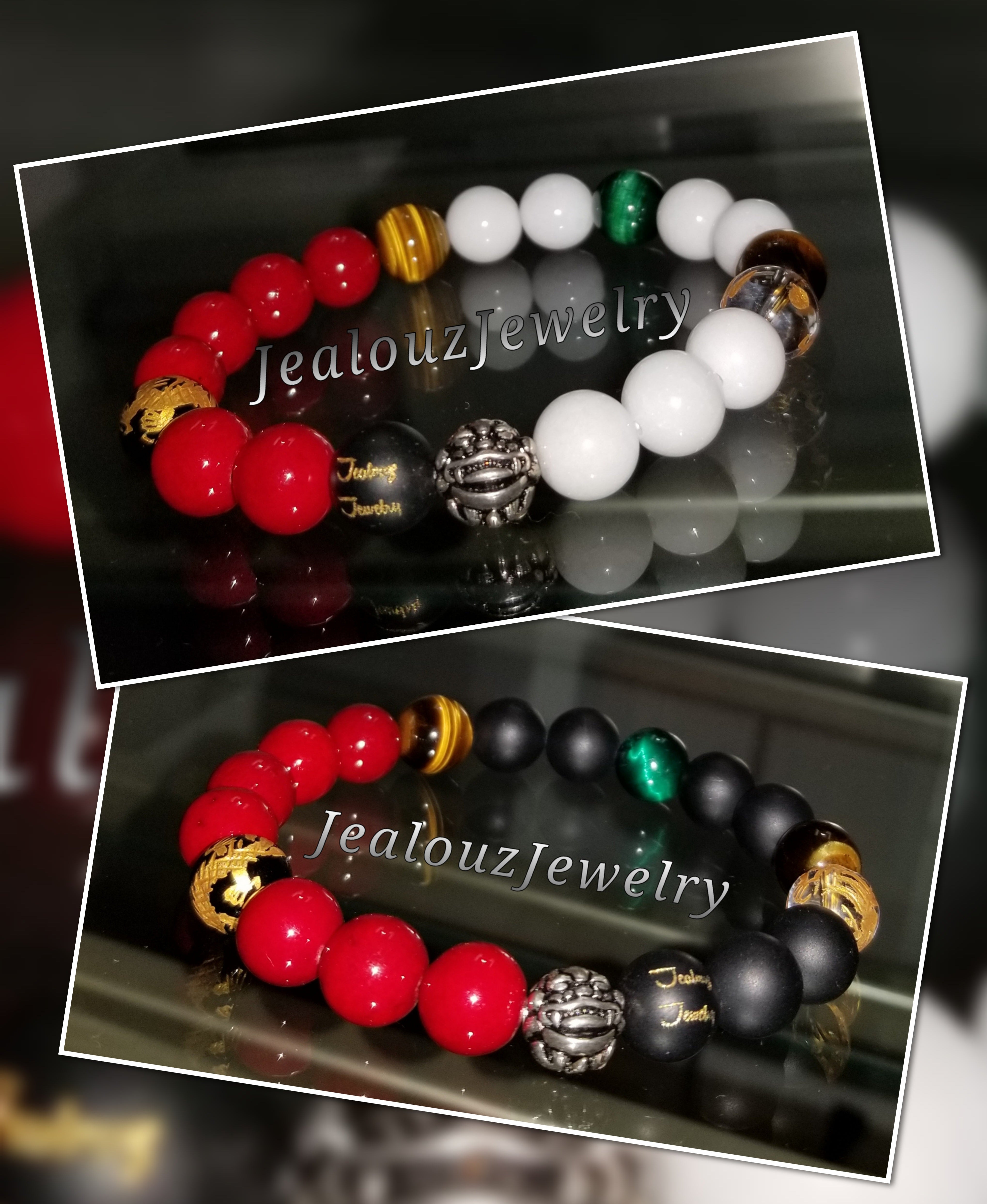 African Color Matte Black Onyx Lucky Dragon Gemstone Bracelet