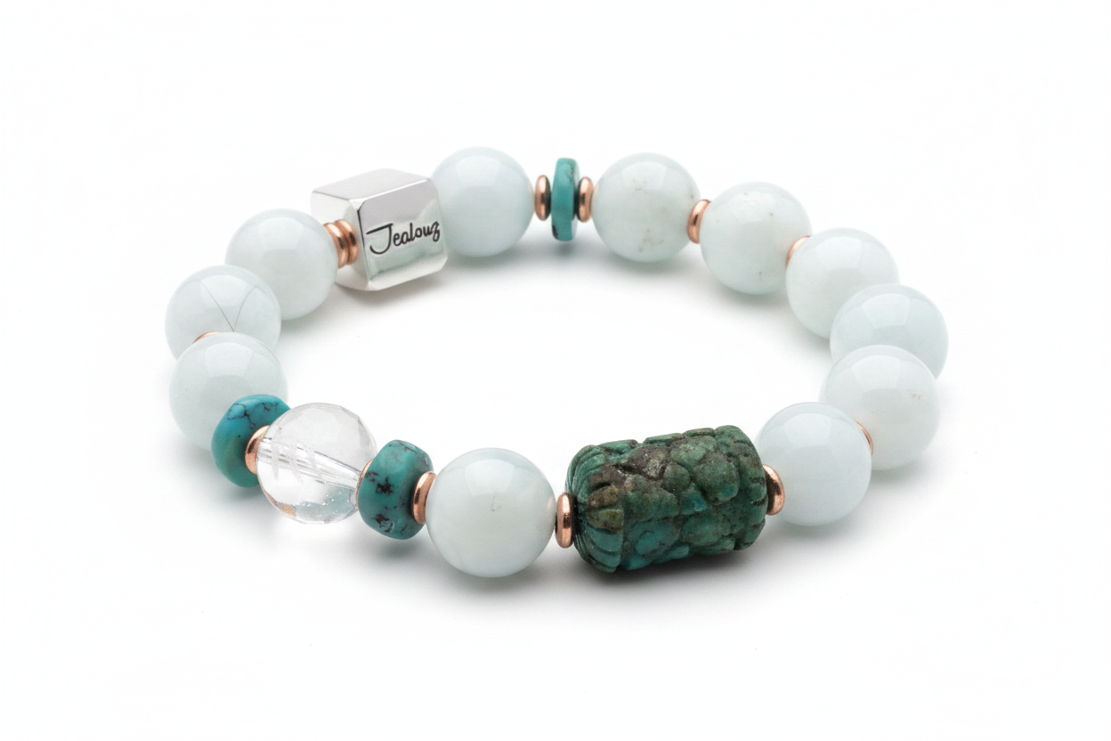 African Turquoise Green Moonstone 12mm Gemstone Bracelet