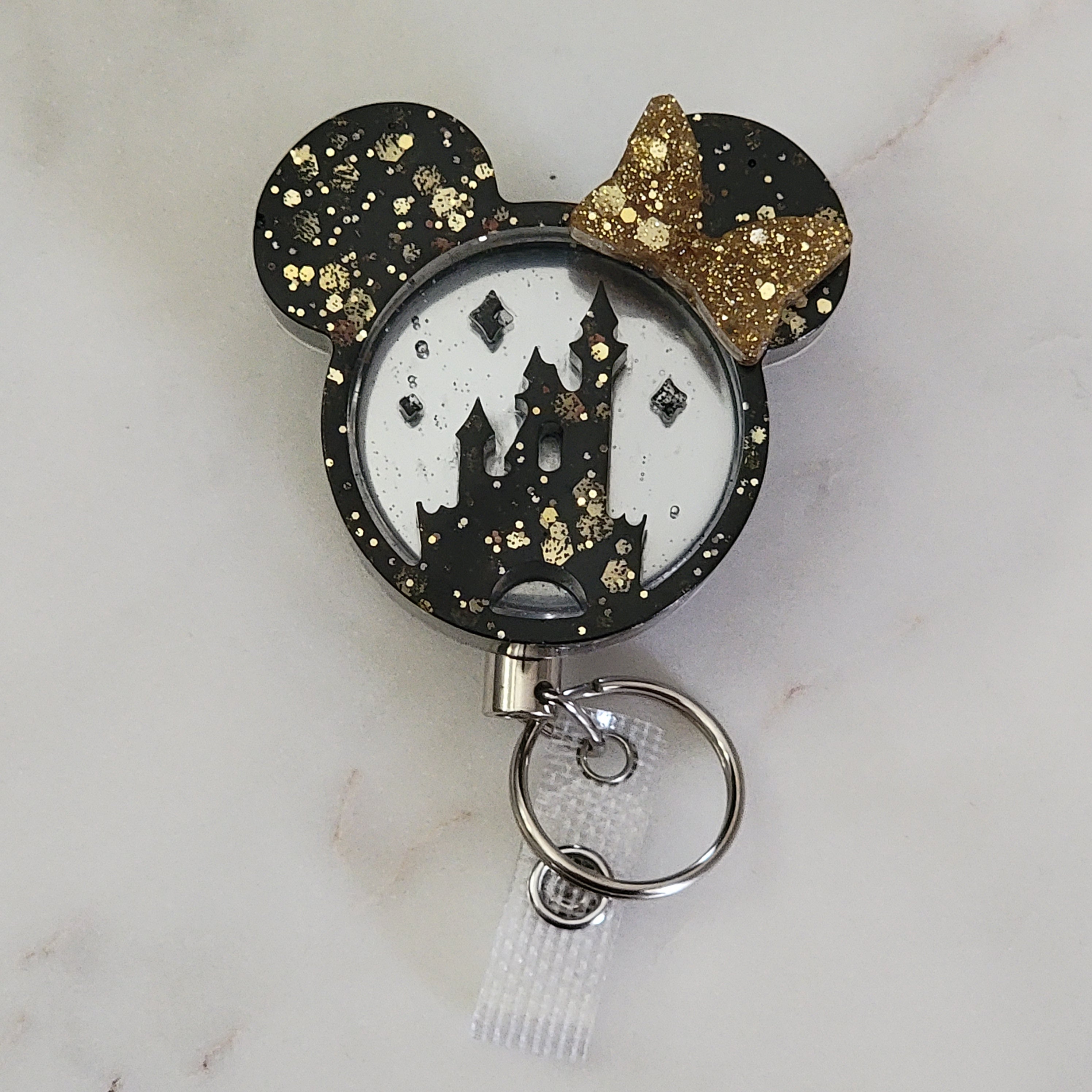 3D Castel Stainless Steel Black & Gold Heavy Duty ID Name Badge Reel Retractable Holder