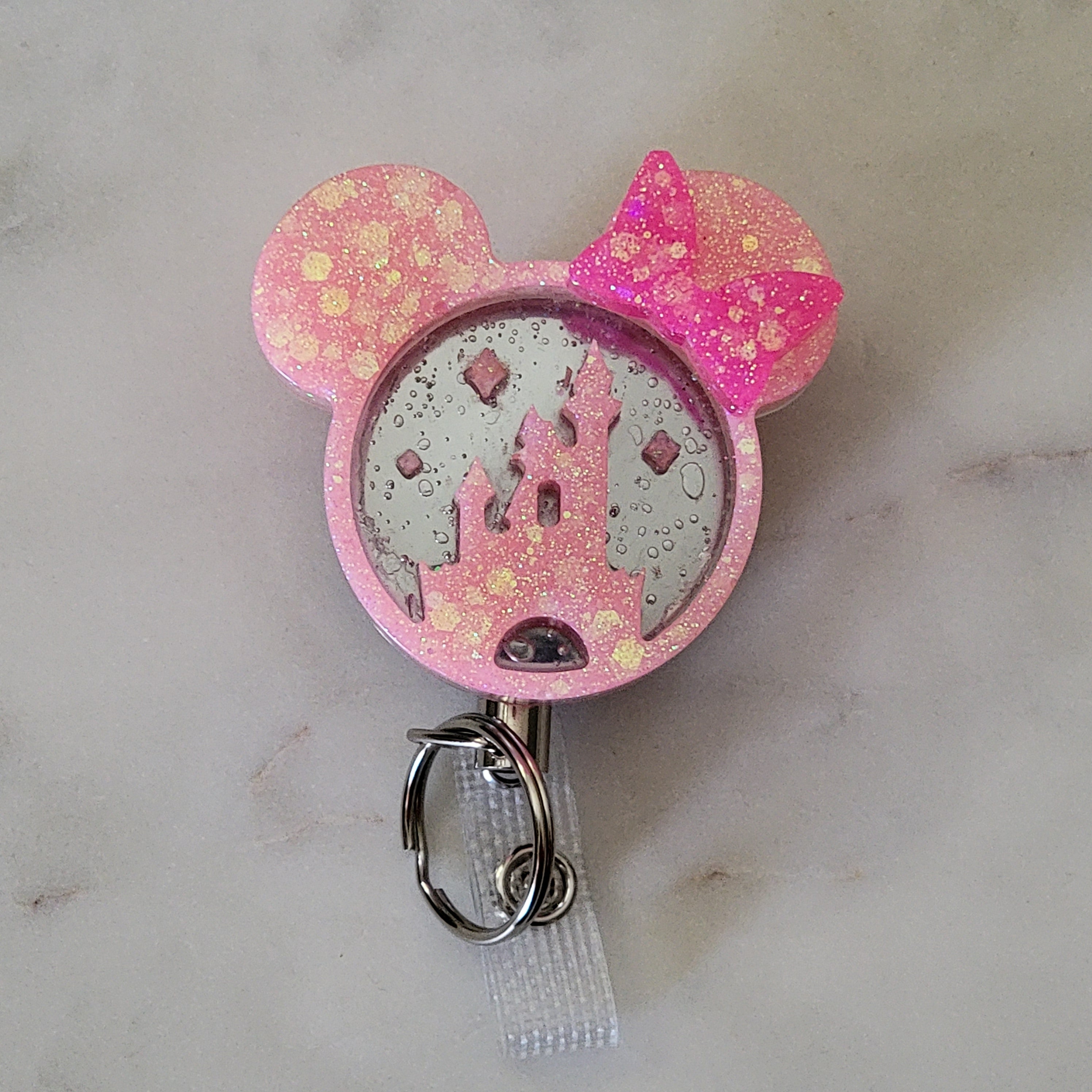 3D Castel Stainless Steel Pink Heavy Duty ID Name Badge Reel Retractable Holder