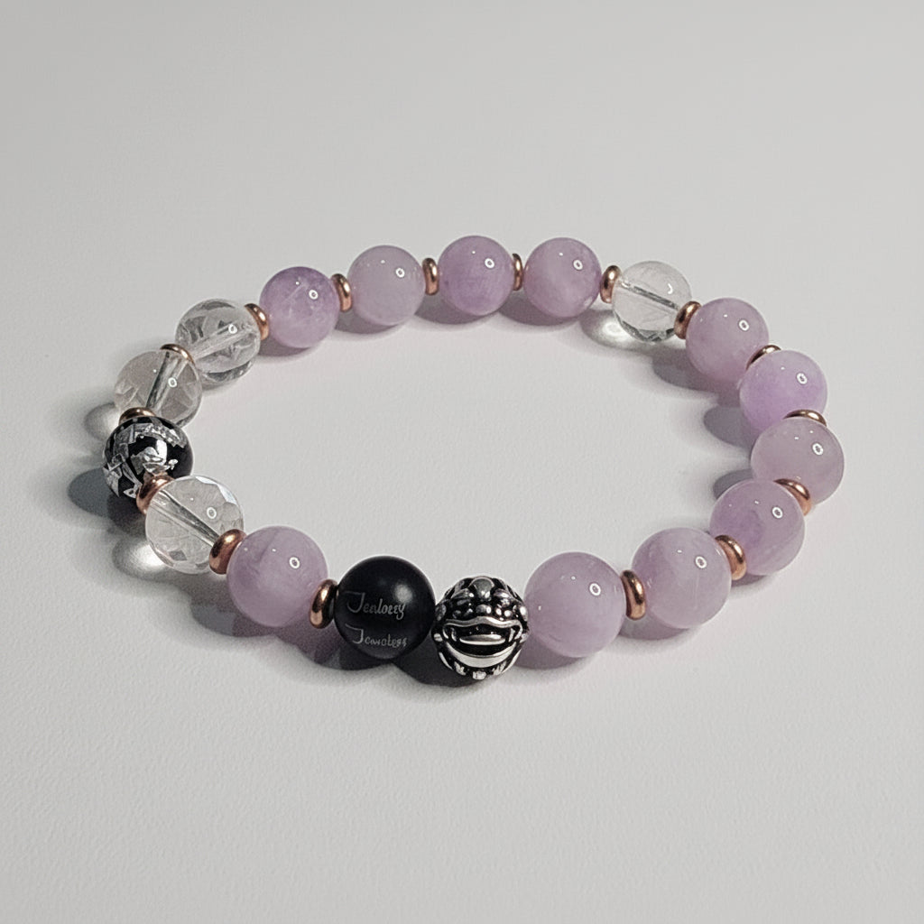 Classic Lavender Amethyst 10mm Gemstone Lucky Dragon Beaded Sterling Silver 7inch Bracelet