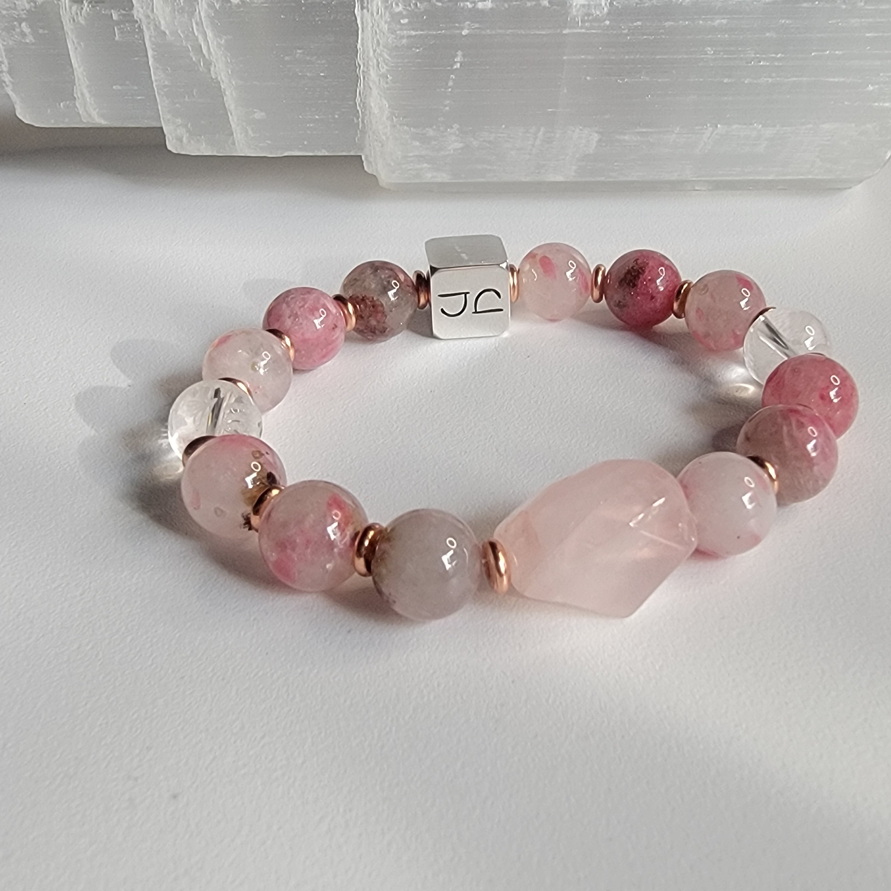 Sakura & Rose Quartz Copper Bracelet