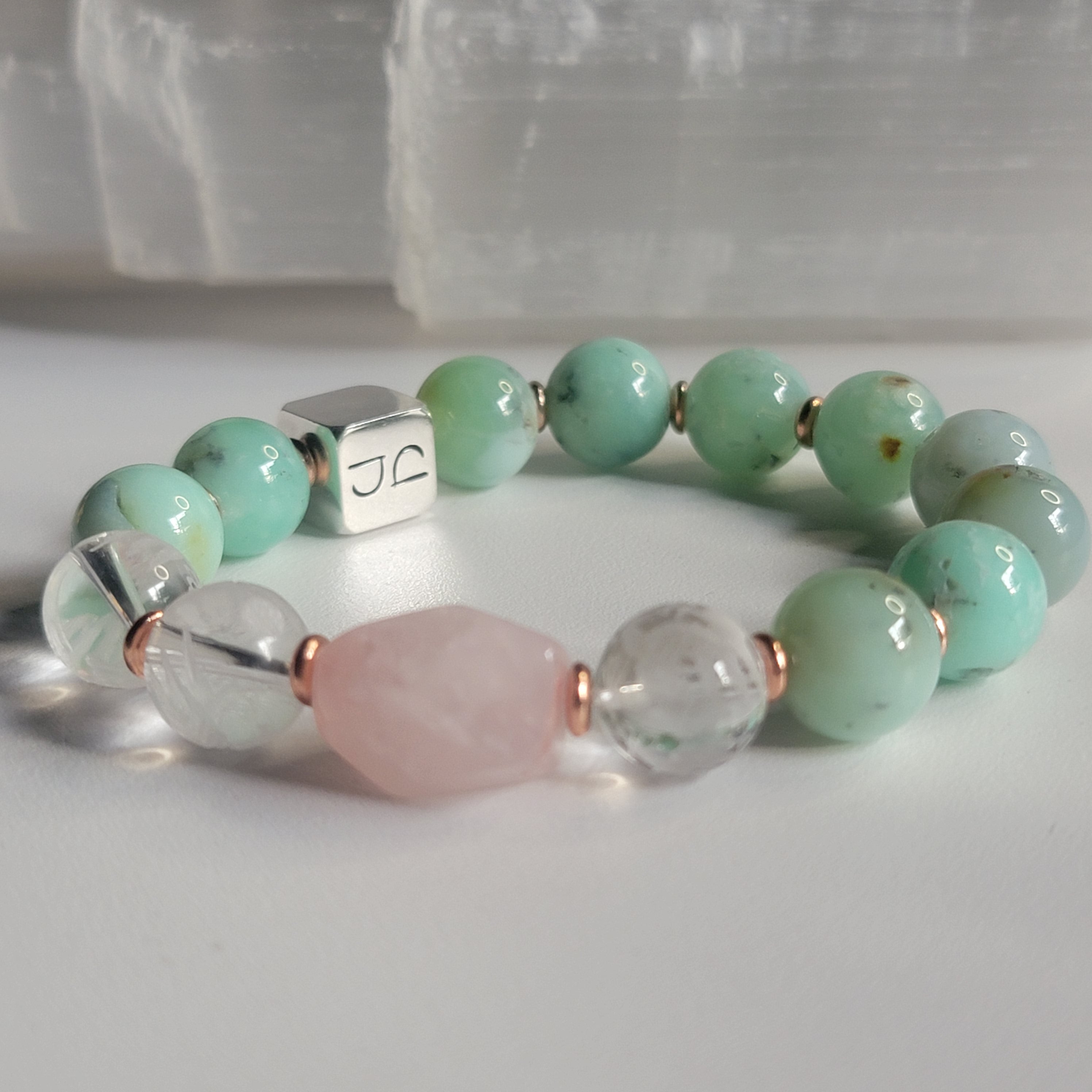 Chrysoprase & Rose Quartz Chunky Bracelet