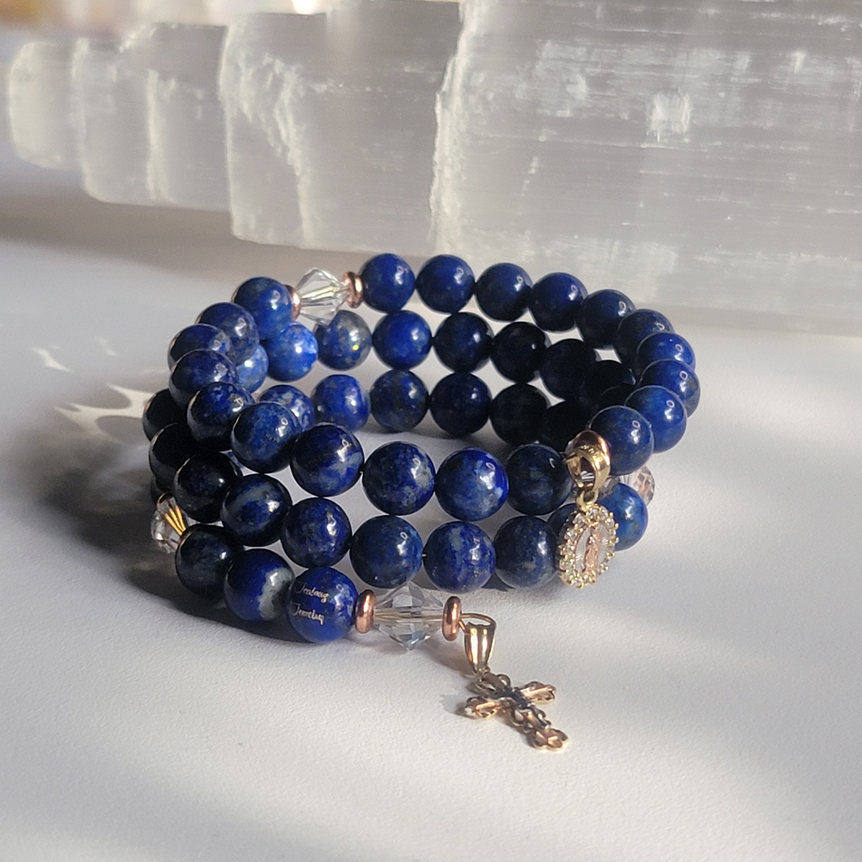 Lapis 10k Gold Blessed Virgin Mary Rosary Bracelet