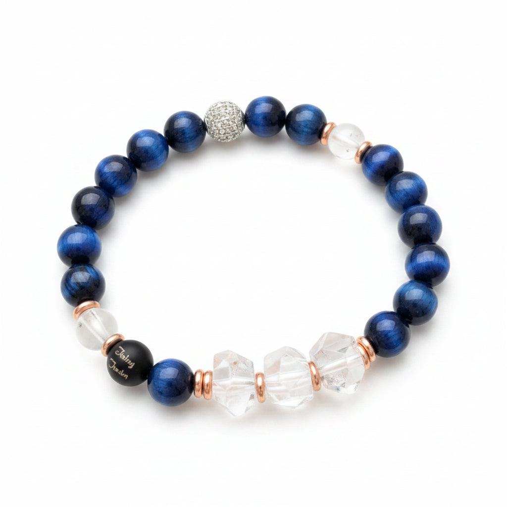 Sterling Silver & Copper 8mm Blue Tiger Eye Nugget 7inch Bracelet