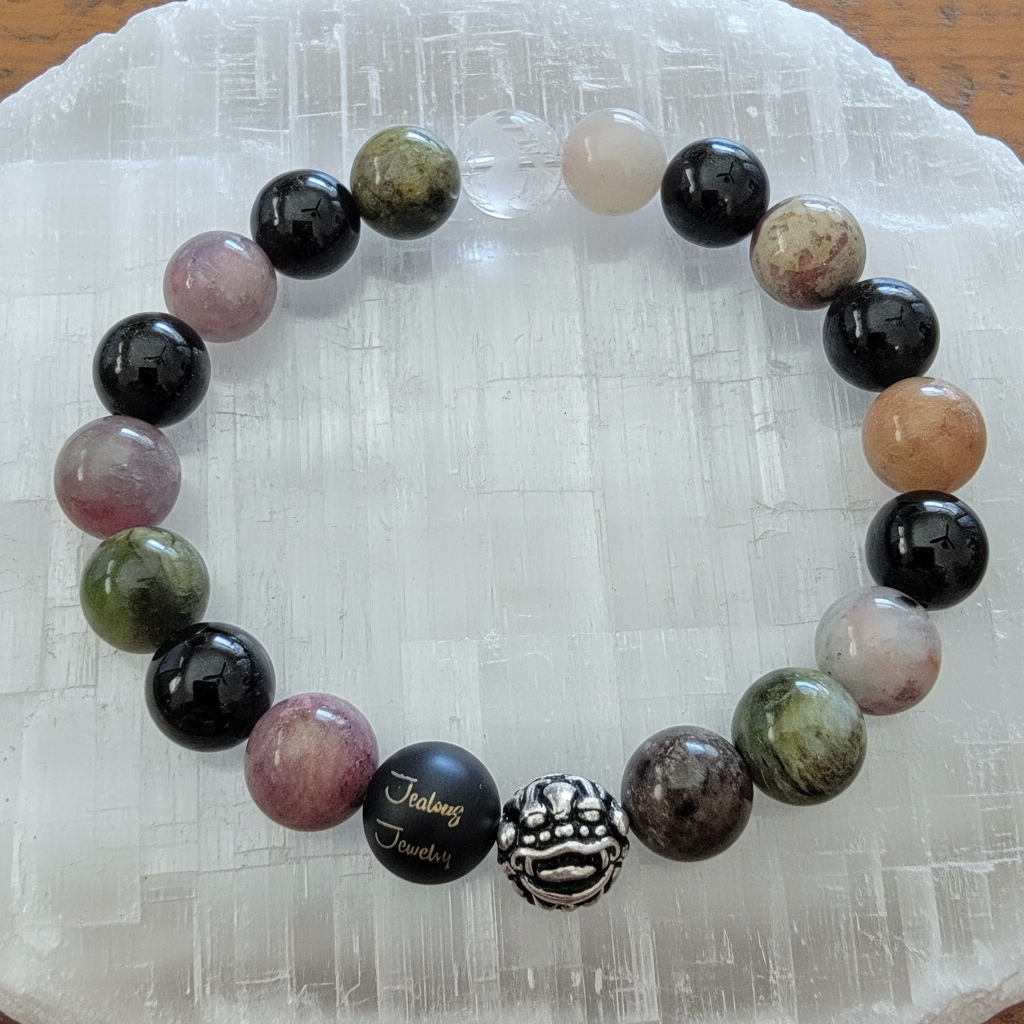Classic Tourmaline 10mm Gemstone Sterling Silver Beaded 7inch Bracelet