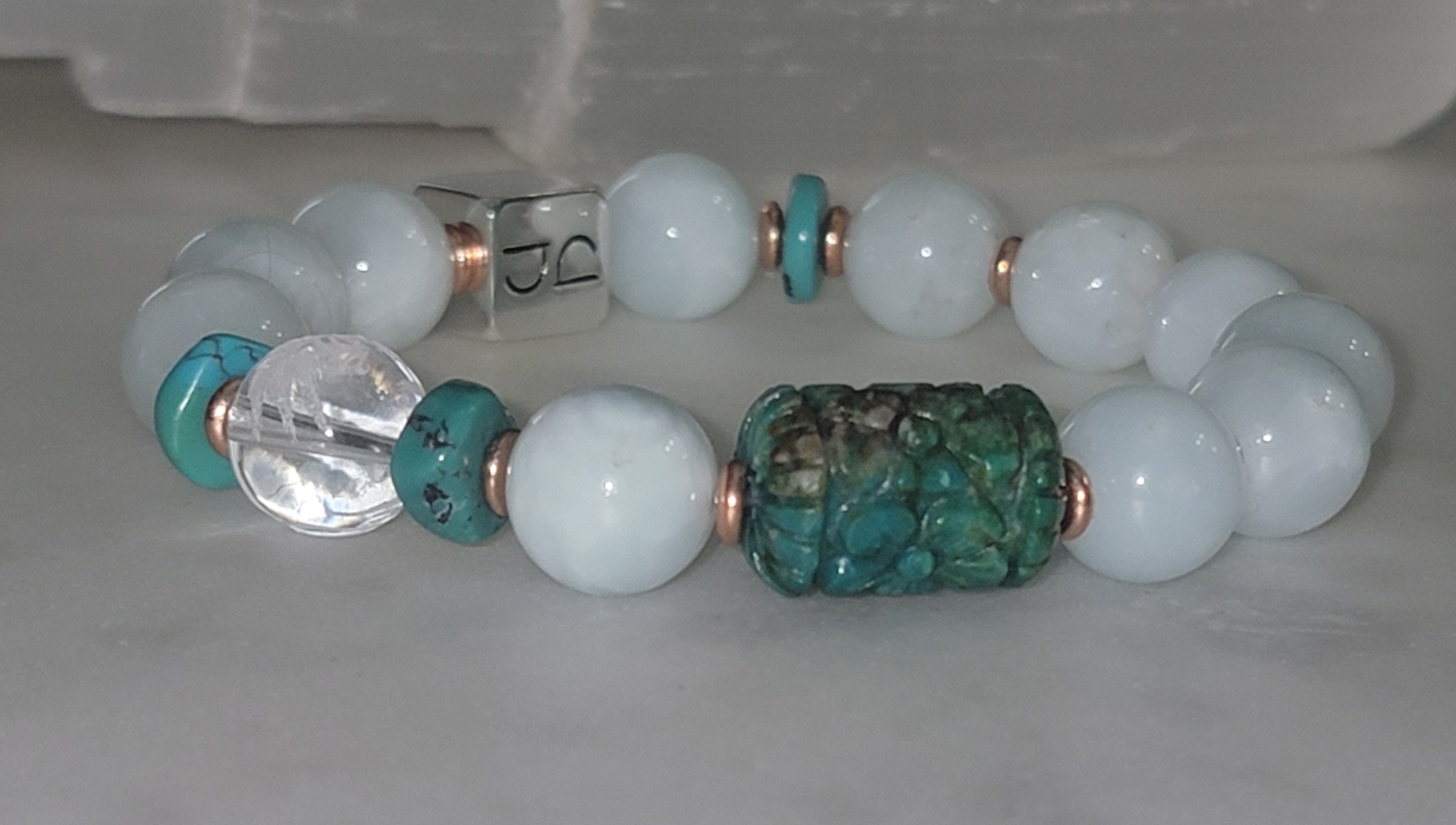 African Turquoise Green Moonstone 12mm Gemstone Bracelet