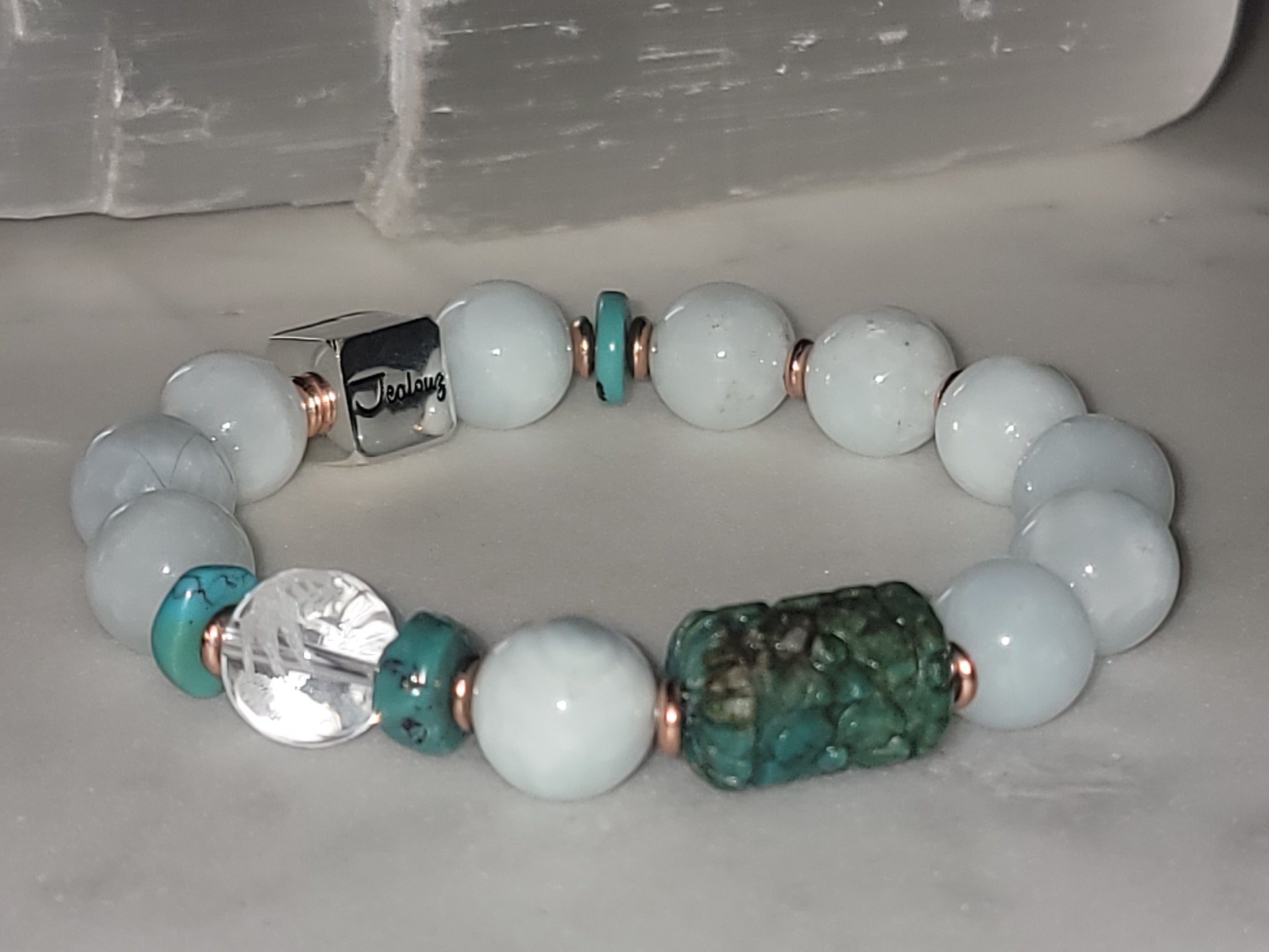 African Turquoise Green Moonstone 12mm Gemstone Bracelet