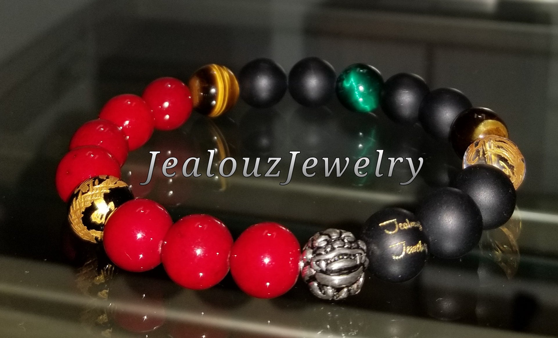 African Color Matte Black Onyx Lucky Dragon Gemstone Bracelet