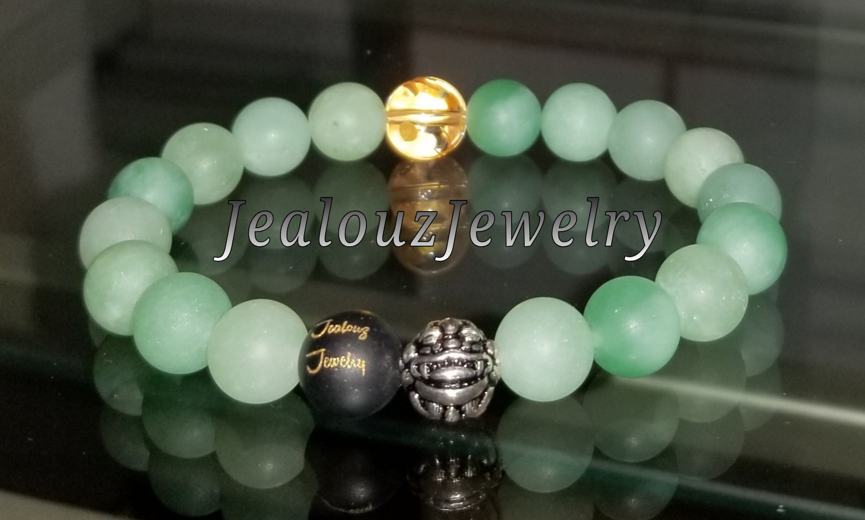 Classic Matte Green Jade Lucky Gold Dragon Gemstone Wealth Bracelet